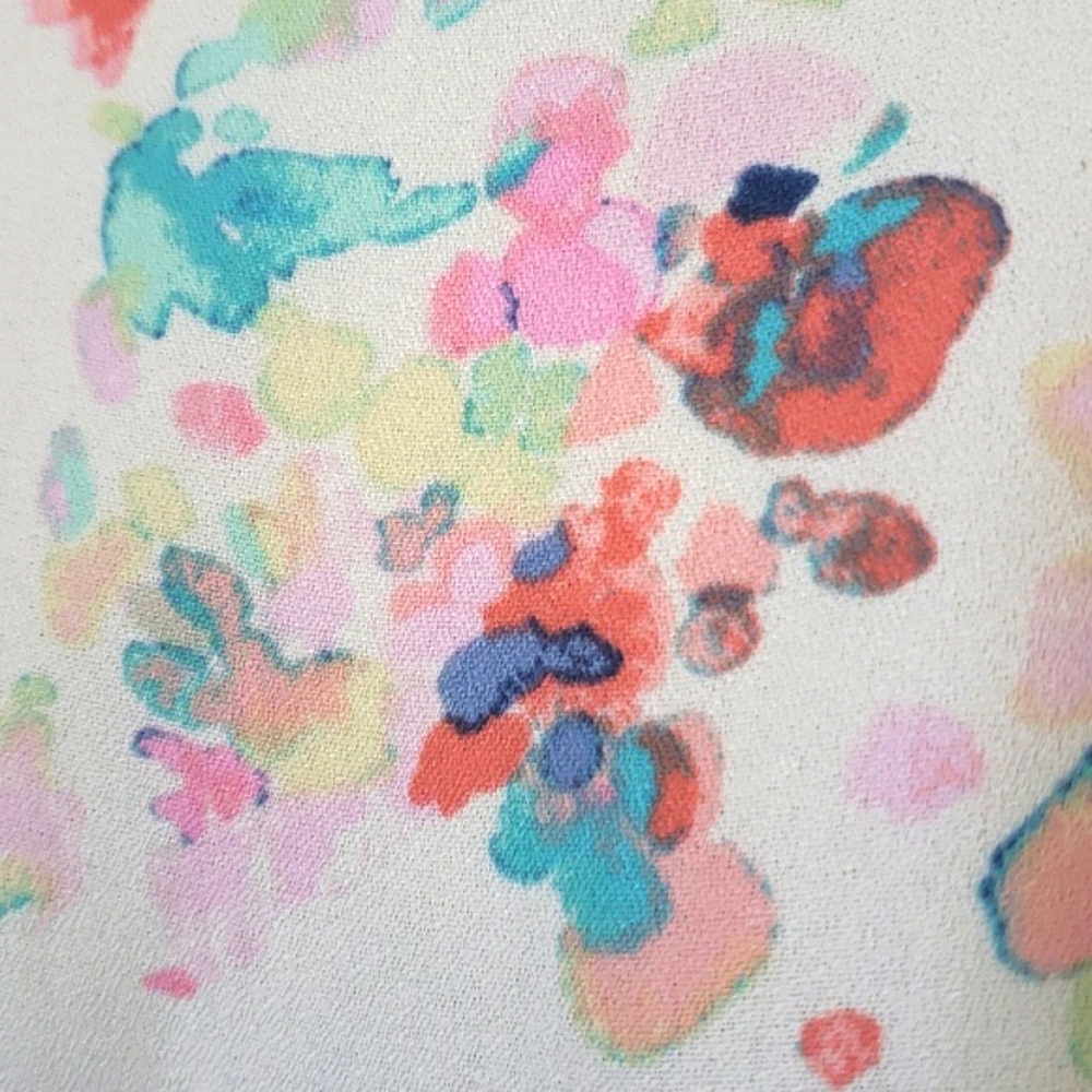 LC LAUREN CONRAD Sleeveless Blouse Watercolor Floral Ruffle Shoulders • MEDIUM - Picture 10 of 16